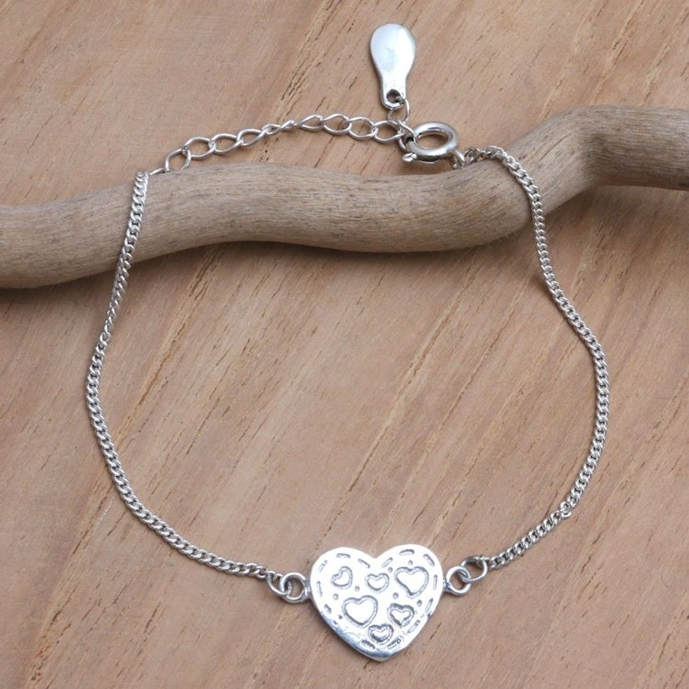 Sterling Silver Pendant Bracelet with Heart Motif 'My Many Loves'
