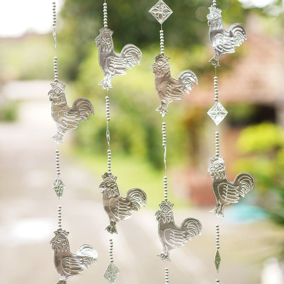 Aluminum Rooster-Themed Holiday Garland Set of 4 'Farm Rooster'