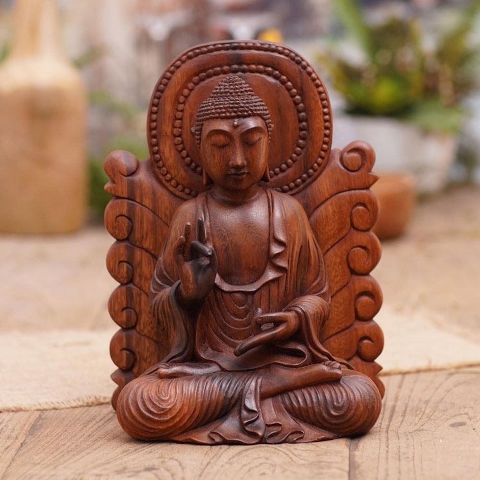 Hand Carved Suar Wood Buddha Sculpture 'King of Kings'