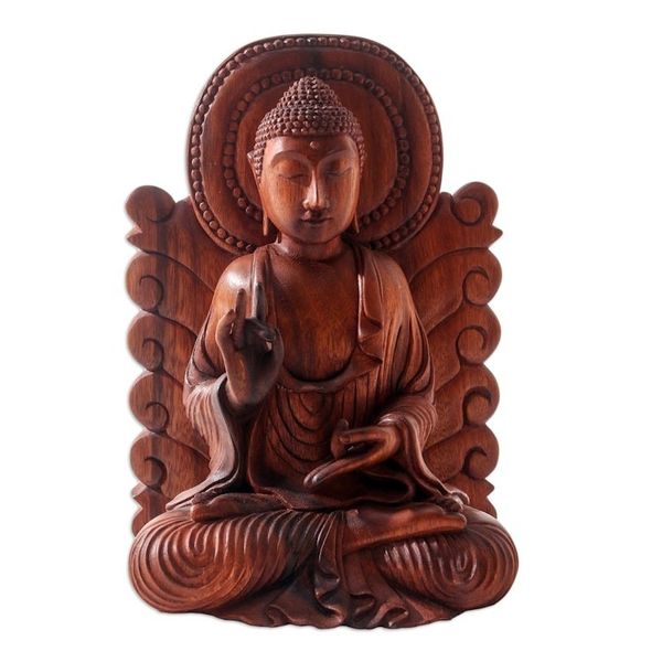 Alternate image for Hand Carved Suar Wood Buddha Sculpture King of Kings