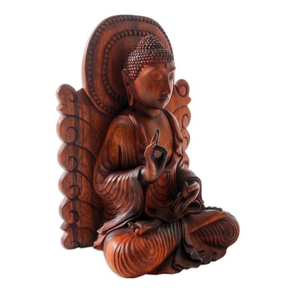 Alternate image for Hand Carved Suar Wood Buddha Sculpture King of Kings