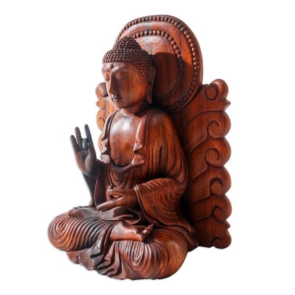 Alternate image for Hand Carved Suar Wood Buddha Sculpture King of Kings