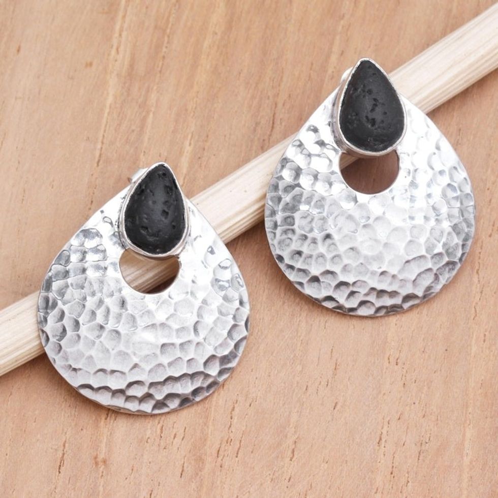 Lava Stone and Sterling Silver Drop Earrings 'Opulent Drop'