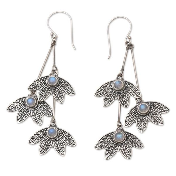Alternate image for Rainbow Moonstone Feather-Motif Dangle Earrings Feather Charm