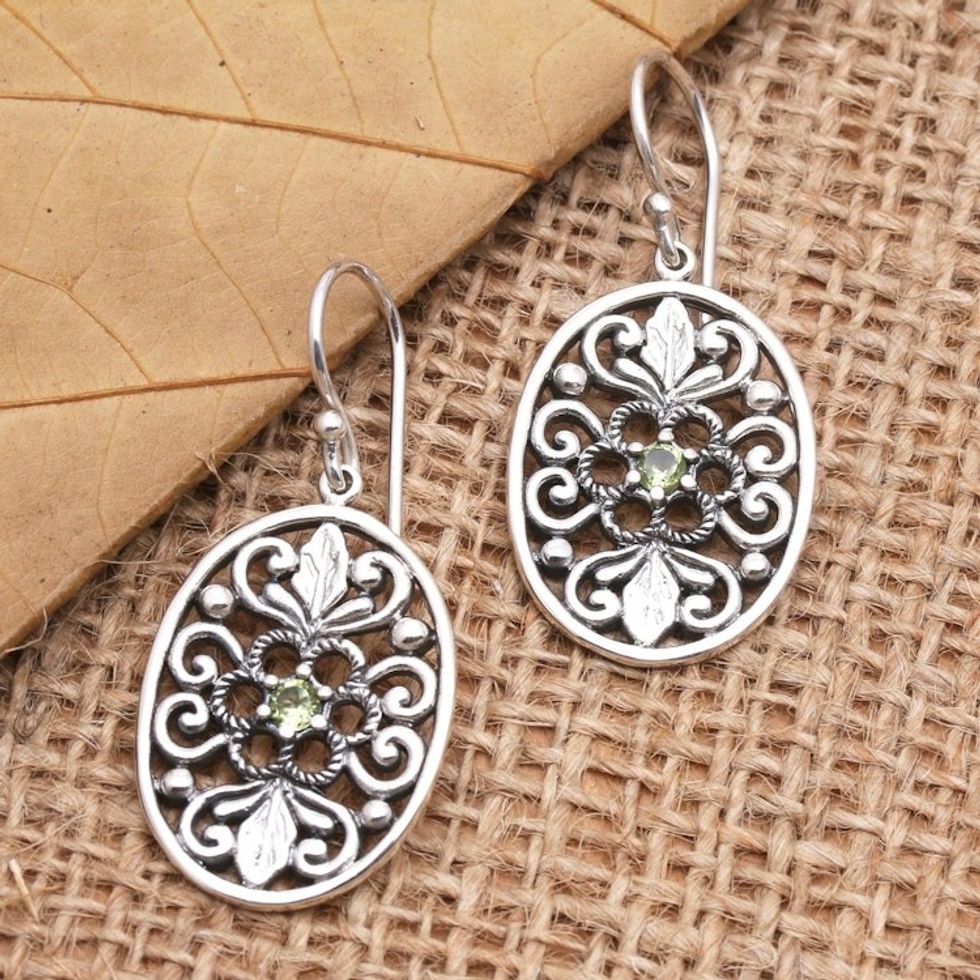 Peridot and Sterling Silver Dangle Earrings 'Eucalyptus Leaves'