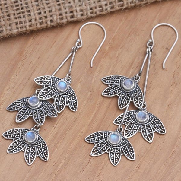 Alternate image for Rainbow Moonstone Feather-Motif Dangle Earrings Feather Charm