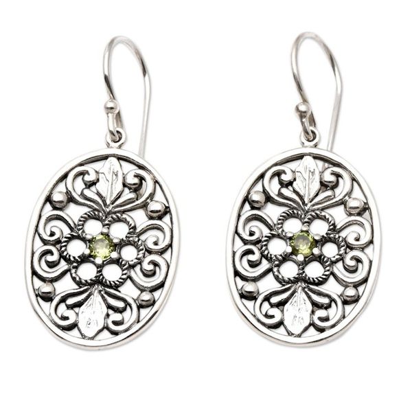 Alternate image for Peridot and Sterling Silver Dangle Earrings Eucalyptus Leaves