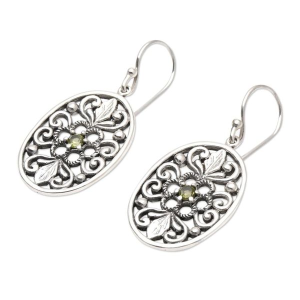 Alternate image for Peridot and Sterling Silver Dangle Earrings Eucalyptus Leaves
