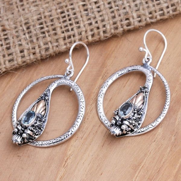 Alternate image for Gold-Accented and Blue Topaz Snake Dangle Earrings Snake Circle