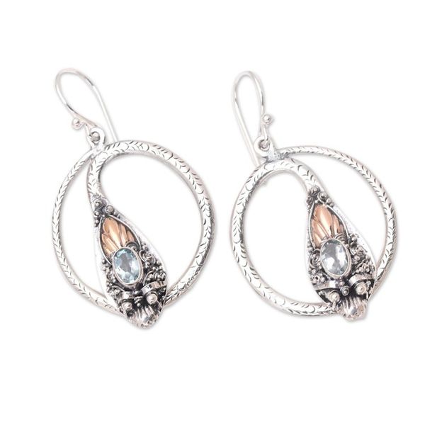 Alternate image for Gold-Accented and Blue Topaz Snake Dangle Earrings Snake Circle