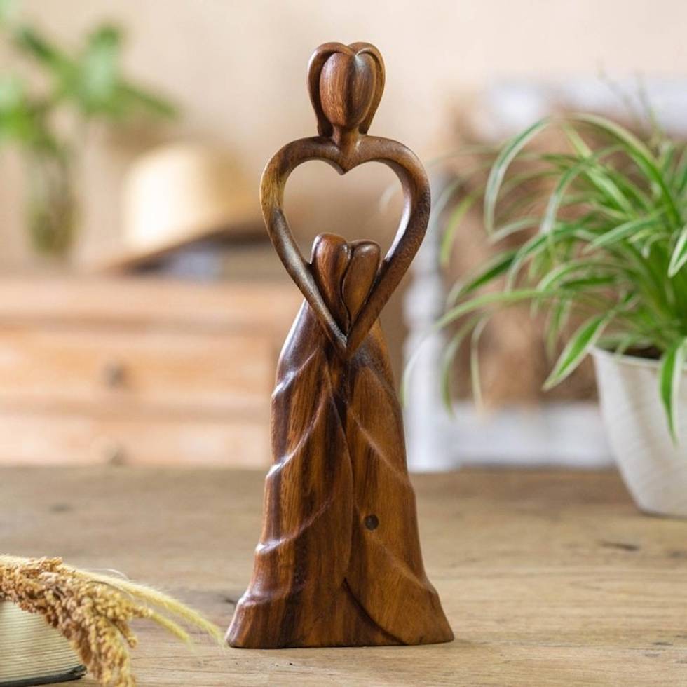 Handcrafted Suar Wood Statuette from Bali 'Mother of Mine'