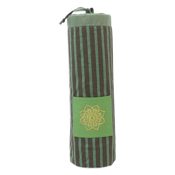 Alternate image for Green Ikat Cotton Yoga Mat Carrier from Java Large Striped Mandala