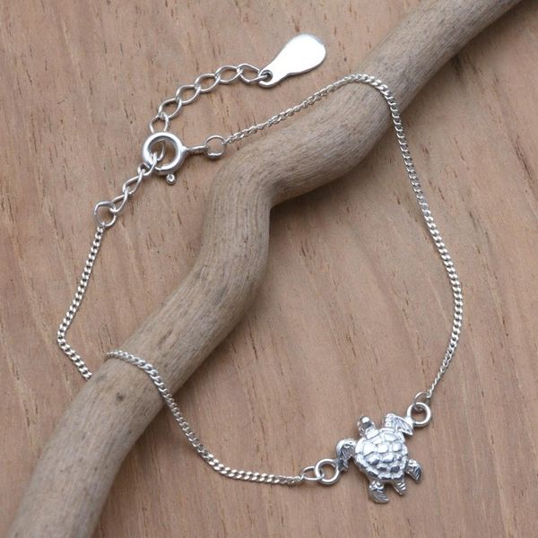 Alternate image for Sterling Silver Pendant Bracelet with Turtle Motif Turtle Beach