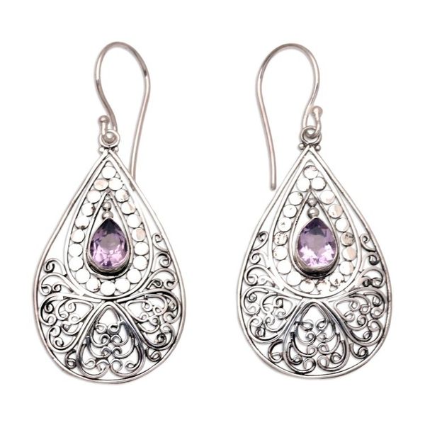 Alternate image for Amethyst and Sterling Silver Dangle Earrings from Bali Mixed Feelings