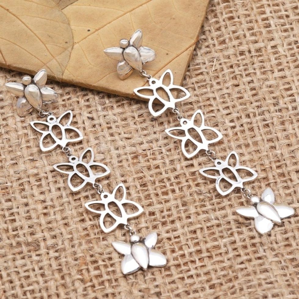 Sterling Silver Butterfly Dangle Earrings 'On Butterfly Wings'