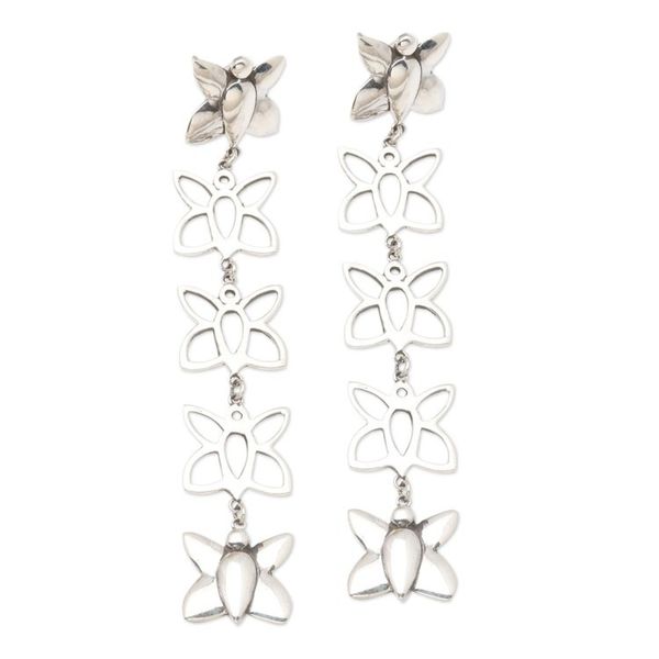 Alternate image for Sterling Silver Butterfly Dangle Earrings On Butterfly Wings