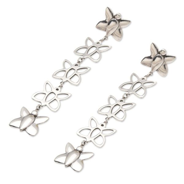 Alternate image for Sterling Silver Butterfly Dangle Earrings On Butterfly Wings