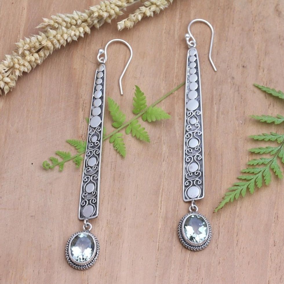 Hand Made Prasiolite and Sterling Silver Dangle Earrings 'Calm Ocean'