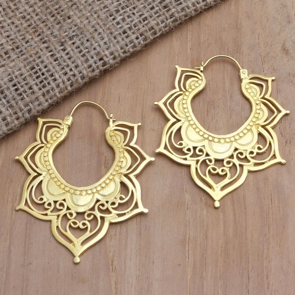Hand Made Gold-Plated Brass Hoop Earrings 'All in Bloom'