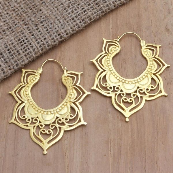 Alternate image for Hand Made Gold-Plated Brass Hoop Earrings All in Bloom