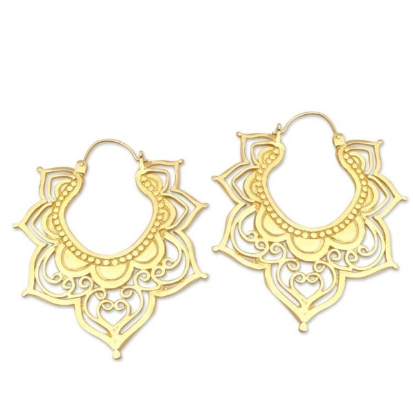 Alternate image for Hand Made Gold-Plated Brass Hoop Earrings All in Bloom