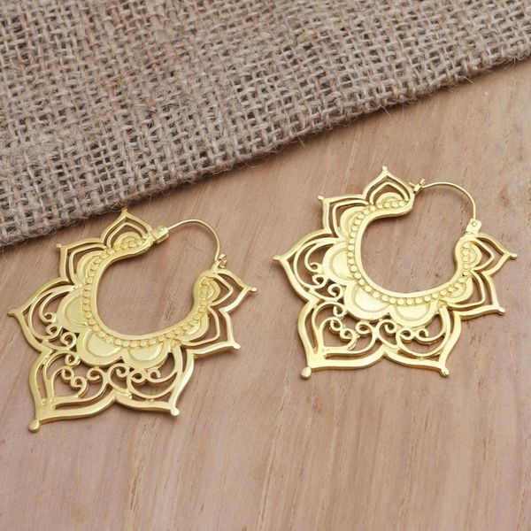 Alternate image for Hand Made Gold-Plated Brass Hoop Earrings All in Bloom