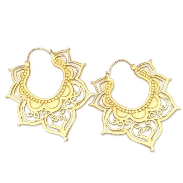 Alternate image for Hand Made Gold-Plated Brass Hoop Earrings All in Bloom