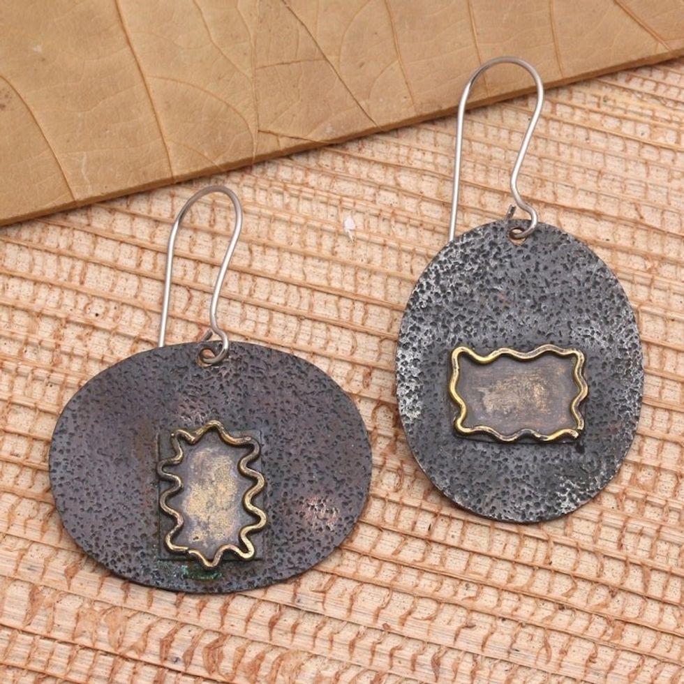 Hand Made Black Copper Dangle Earrings 'Opaque Mirror'