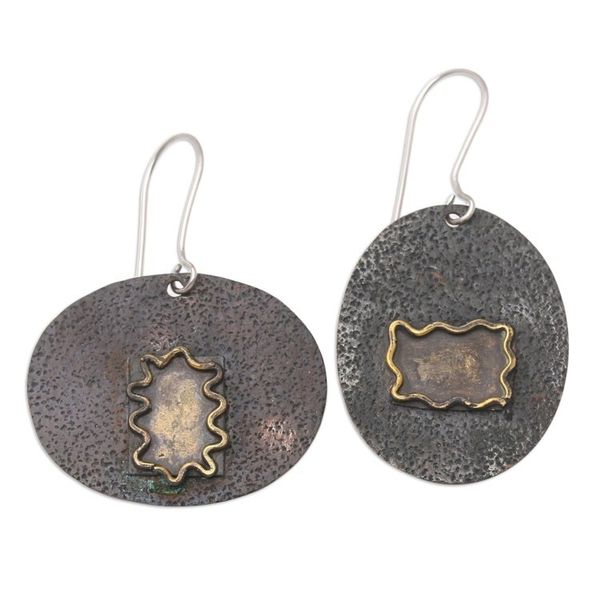 Alternate image for Hand Made Black Copper Dangle Earrings Opaque Mirror
