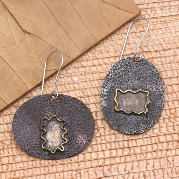 Alternate image for Hand Made Black Copper Dangle Earrings Opaque Mirror
