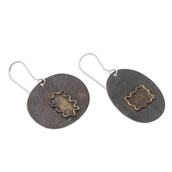 Alternate image for Hand Made Black Copper Dangle Earrings Opaque Mirror