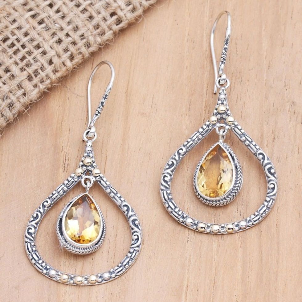 Gold-Accented Citrine Dangle Earrings 'Clear Eyes in Sunrise'