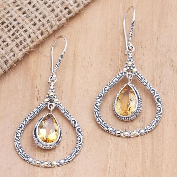 Alternate image for Gold-Accented Citrine Dangle Earrings Clear Eyes in Sunrise