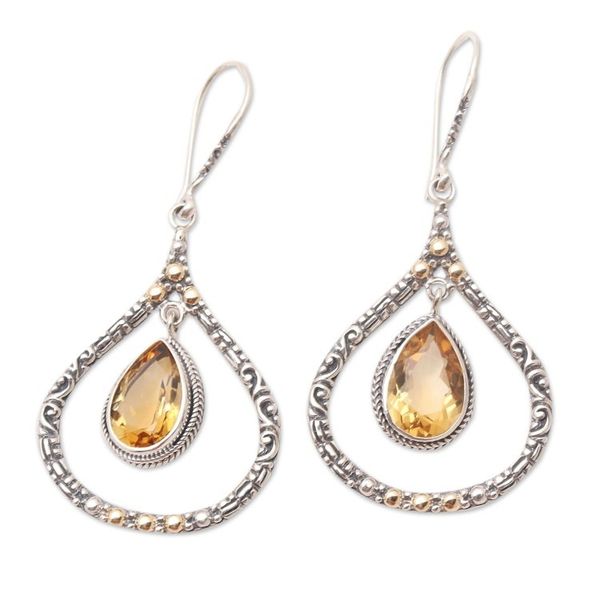 Alternate image for Gold-Accented Citrine Dangle Earrings Clear Eyes in Sunrise