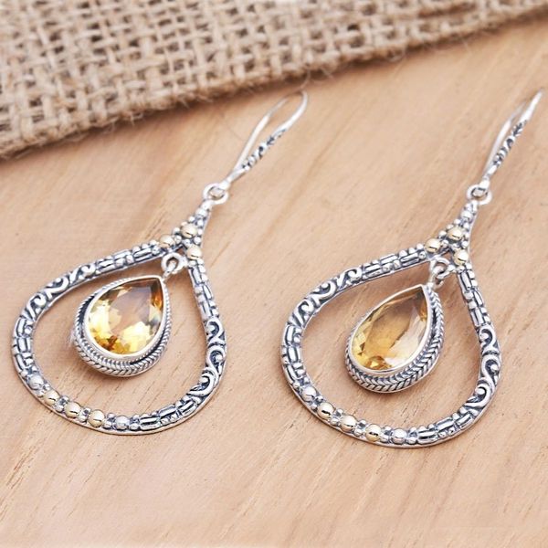Alternate image for Gold-Accented Citrine Dangle Earrings Clear Eyes in Sunrise