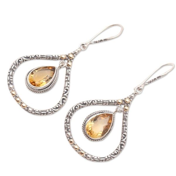 Alternate image for Gold-Accented Citrine Dangle Earrings Clear Eyes in Sunrise