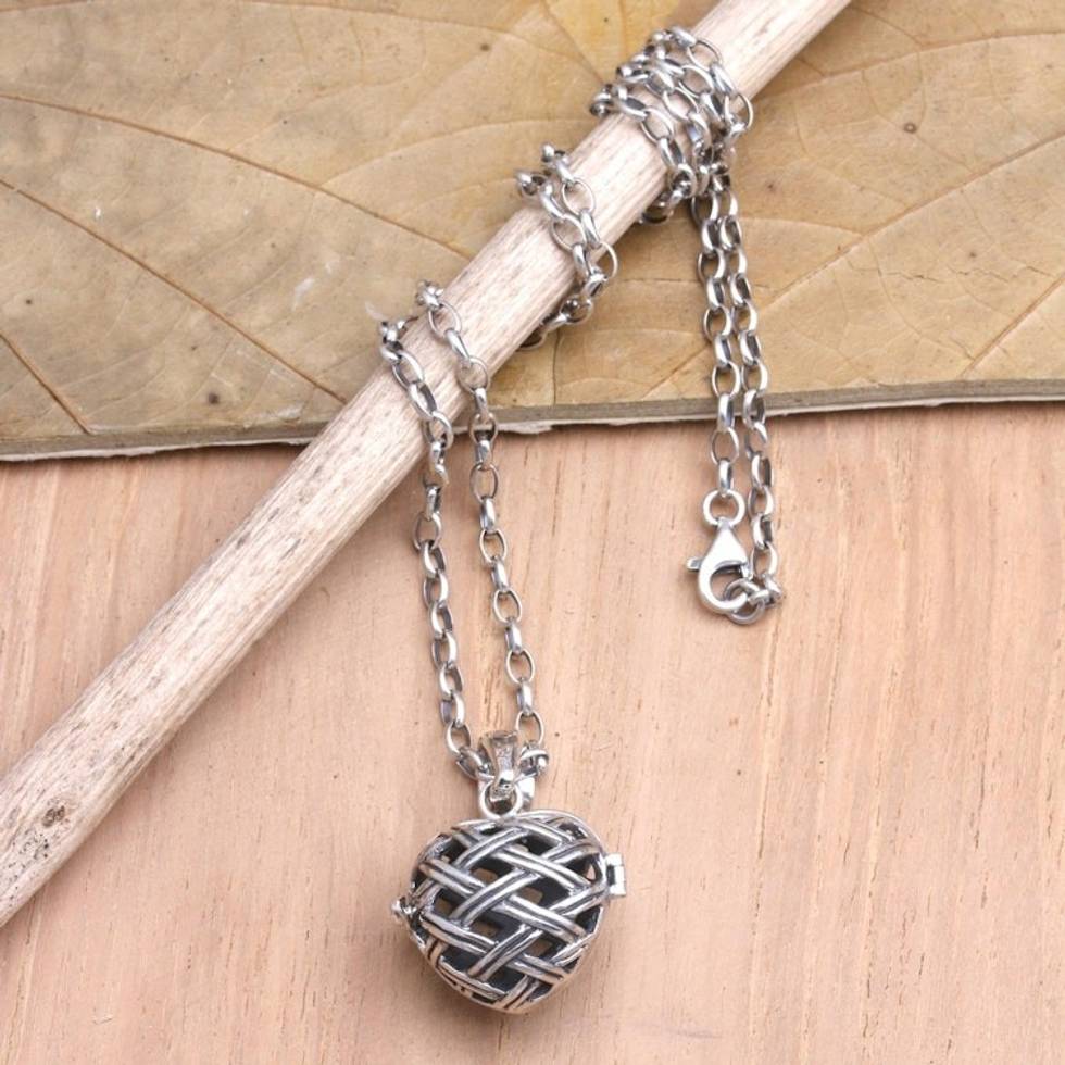 Sterling Silver Heart-Motif Pendant Necklace 'Caged Love'