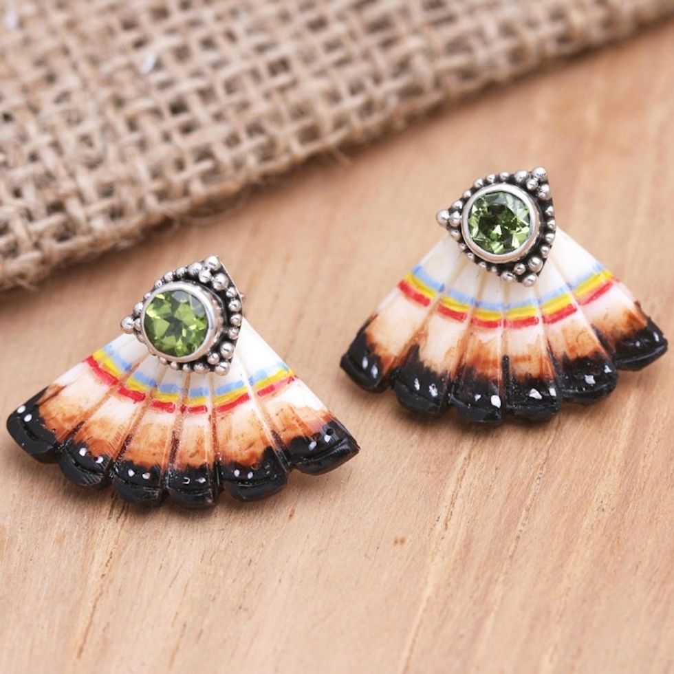Balinese Peridot and Sterling Silver Drop Earrings 'Spring Fan'