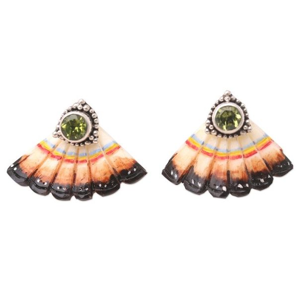 Alternate image for Balinese Peridot and Sterling Silver Drop Earrings Spring Fan