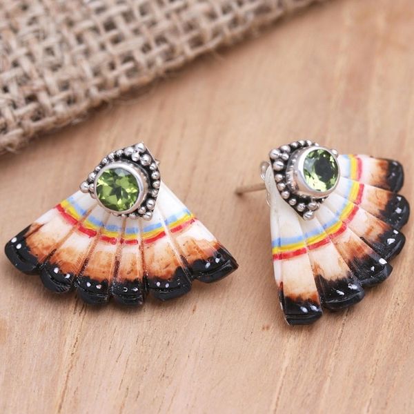 Alternate image for Balinese Peridot and Sterling Silver Drop Earrings Spring Fan