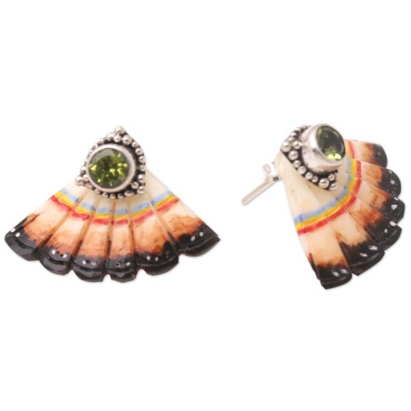 Alternate image for Balinese Peridot and Sterling Silver Drop Earrings Spring Fan