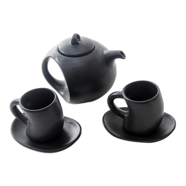Alternate image for Hand Crafted Black Ceramic Tea Set Set for 2 Pour the Tea in Black