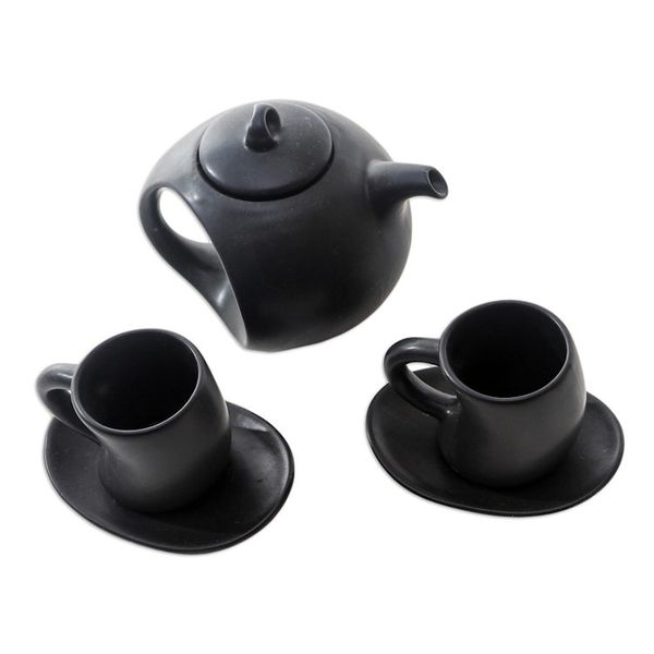 Alternate image for Hand Crafted Black Ceramic Tea Set Set for 2 Pour the Tea in Black