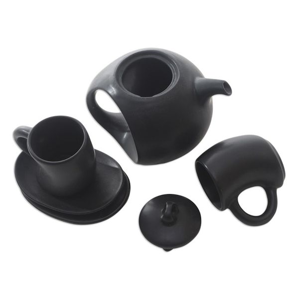 Alternate image for Hand Crafted Black Ceramic Tea Set Set for 2 Pour the Tea in Black