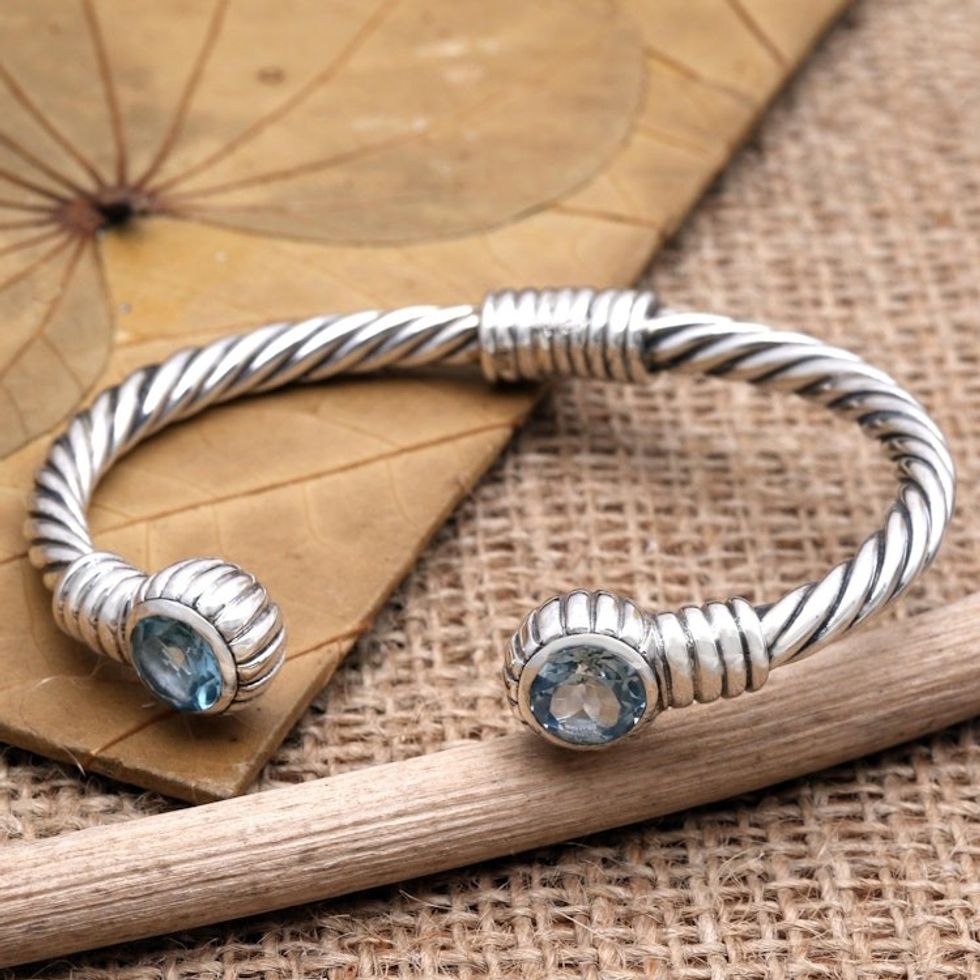 Hand Crafted Blue Topaz Cuff Bracelet 'Holding On'