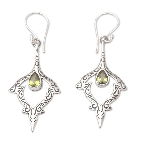 Alternate image for Sterling Silver Dangle Earrings with Pear Peridot Stones Green Beauty