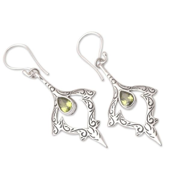 Alternate image for Sterling Silver Dangle Earrings with Pear Peridot Stones Green Beauty