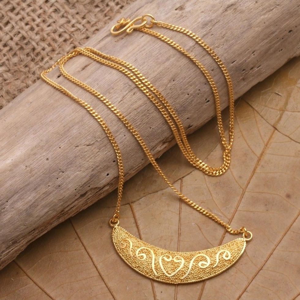 Hand Crafted Gold-Plated Pendant Necklace 'Shimmering Moonlight'