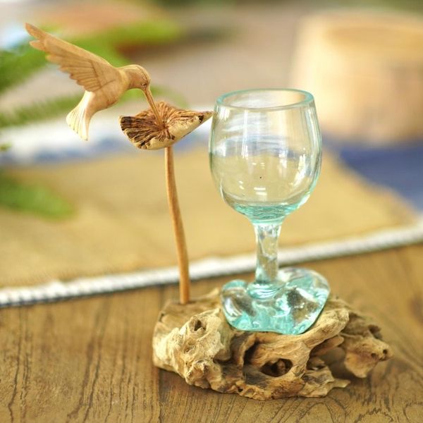 Alternate image for Handblown Glass and Jempinis Wood Hummingbird Sculpture Hummingbird Wine