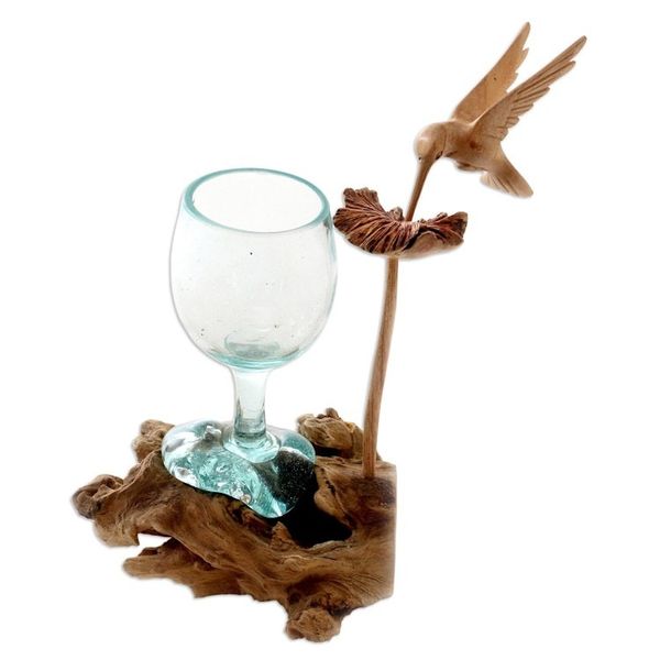 Alternate image for Handblown Glass and Jempinis Wood Hummingbird Sculpture Hummingbird Wine